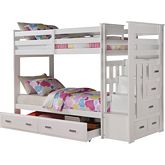 Allentown Twin Bunk Bed w/ Storage Ladder & Trundle in White